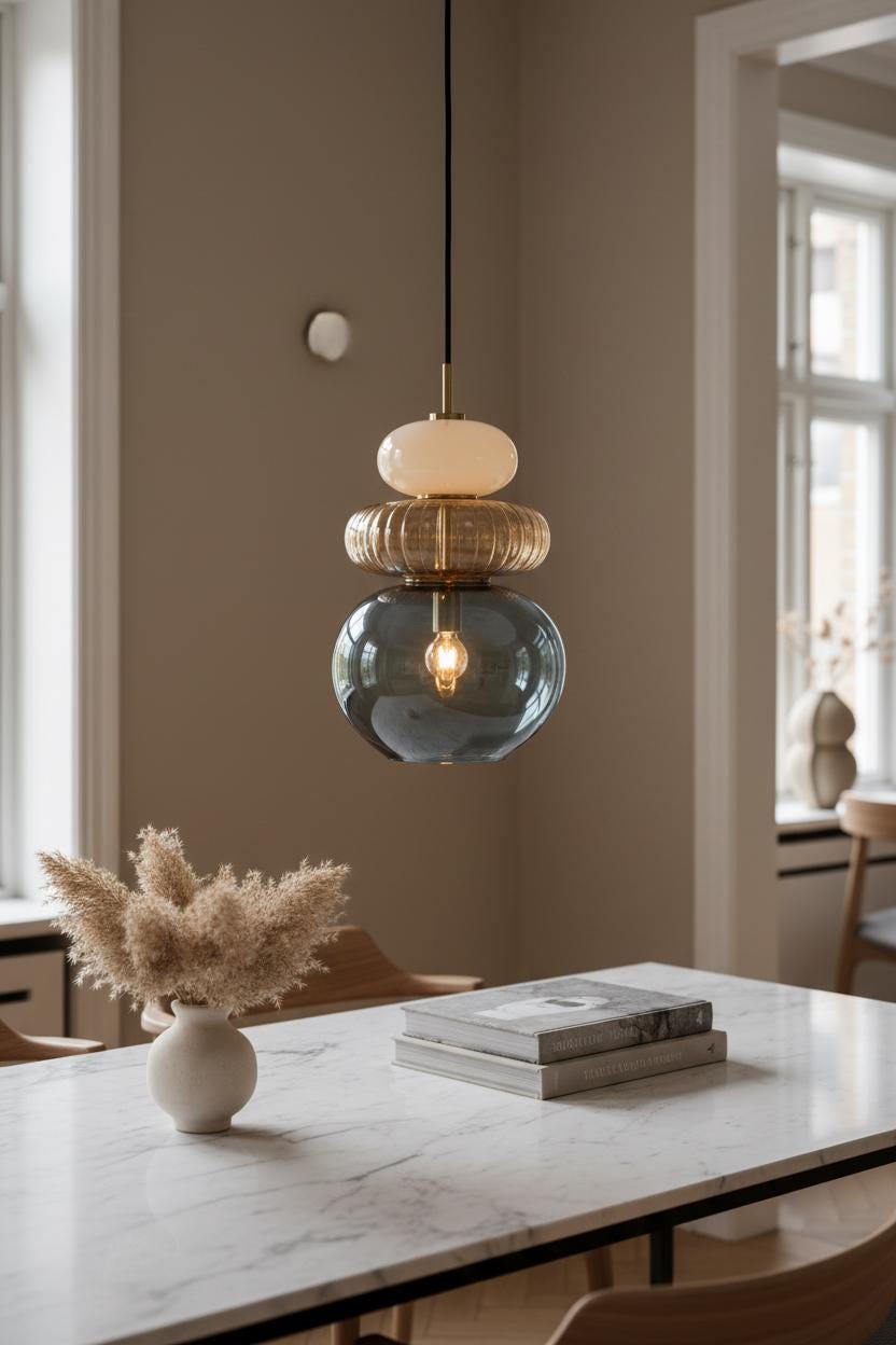 Modern Stacked Glass Pendant Light - Amber, Blue & Frosted Layered Glass Ceiling Lamp