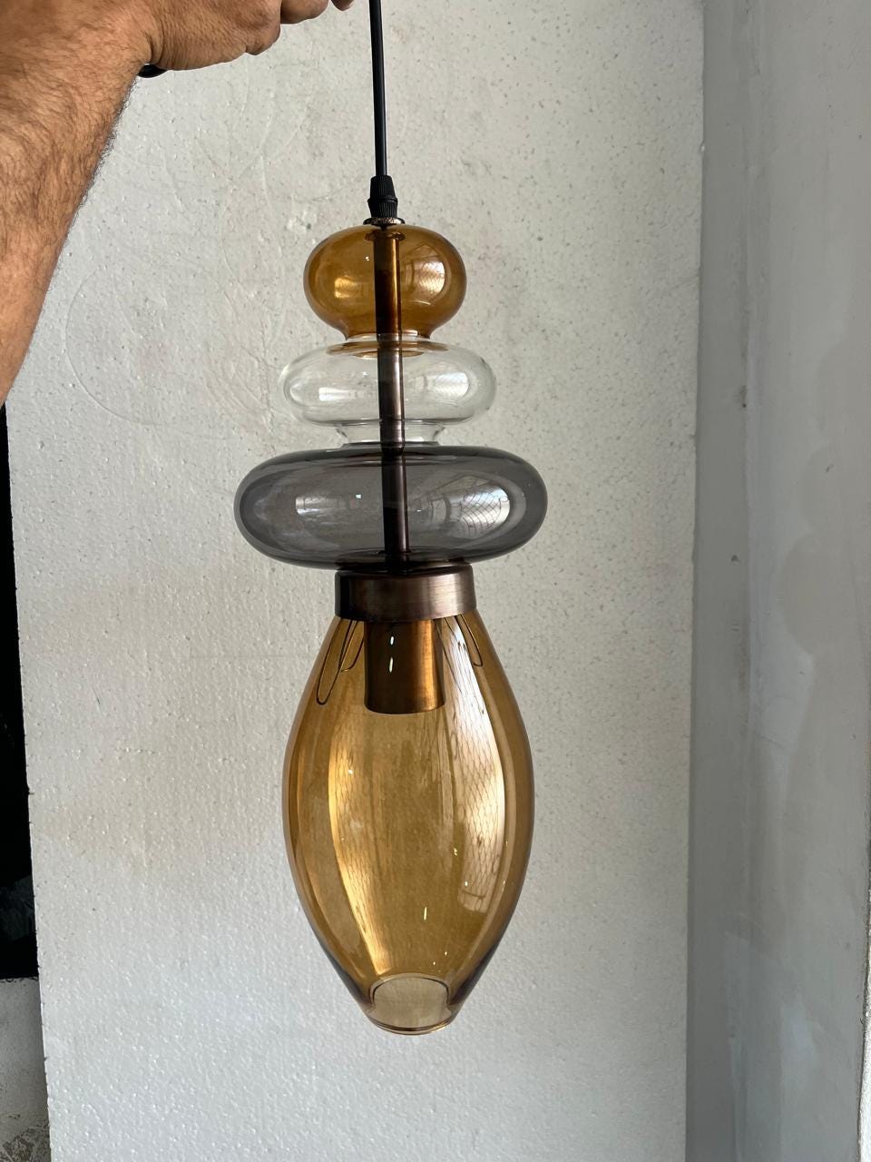 Modern Layered Blown Glass Pendant Light - Proportional Globe Ceiling Lamp