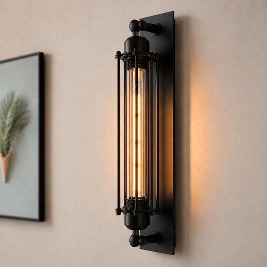Industrial Cage Wall Sconce - Vintage Black Iron Open Frame Wall Sconce with Edison Bulb