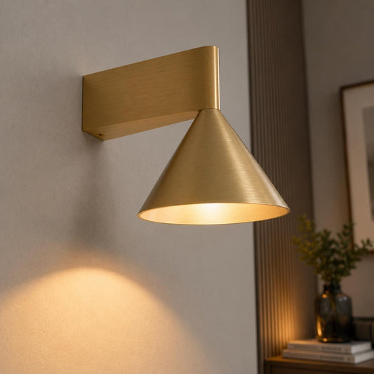 Brushed Aluminum Cone Wall Sconce - Modern 7W LED Bedside Reading Lamp in Black or Gold