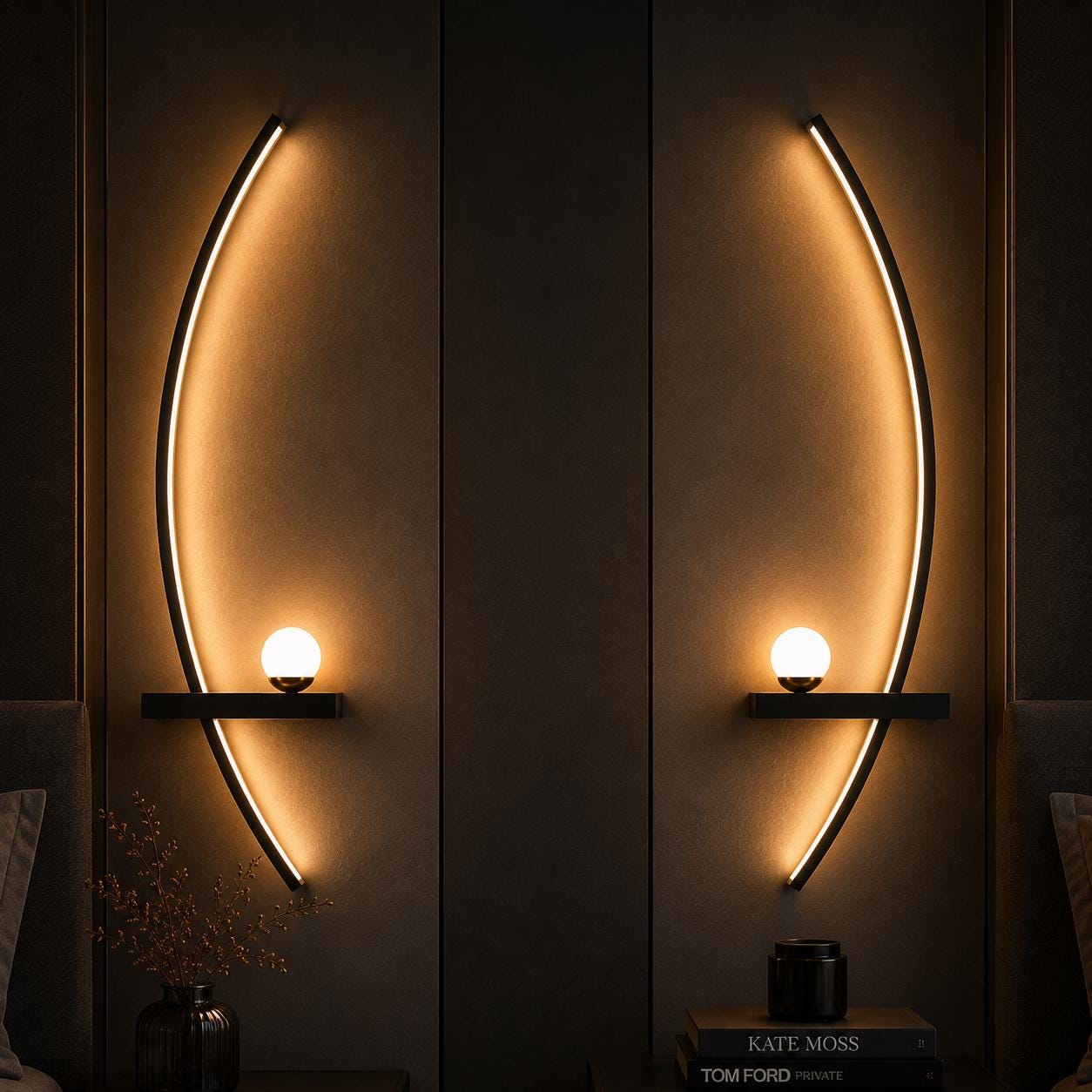 Crescent Moon LED Wall Sconce - Nordic Aluminum Crescent Arc & Orb Wall Light