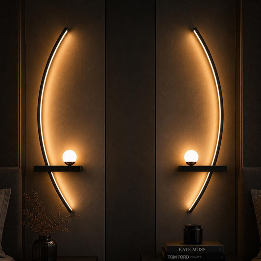Crescent Moon LED Wall Sconce - Nordic Aluminum Crescent Arc & Orb Wall Light