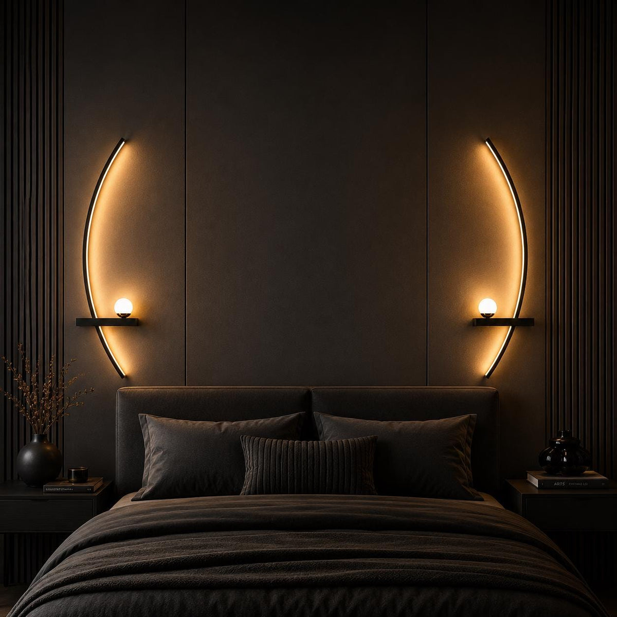 Crescent Moon LED Wall Sconce - Nordic Aluminum Crescent Arc & Orb Wall Light