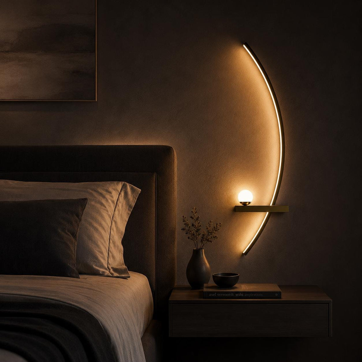 Crescent Moon LED Wall Sconce - Nordic Aluminum Crescent Arc & Orb Wall Light