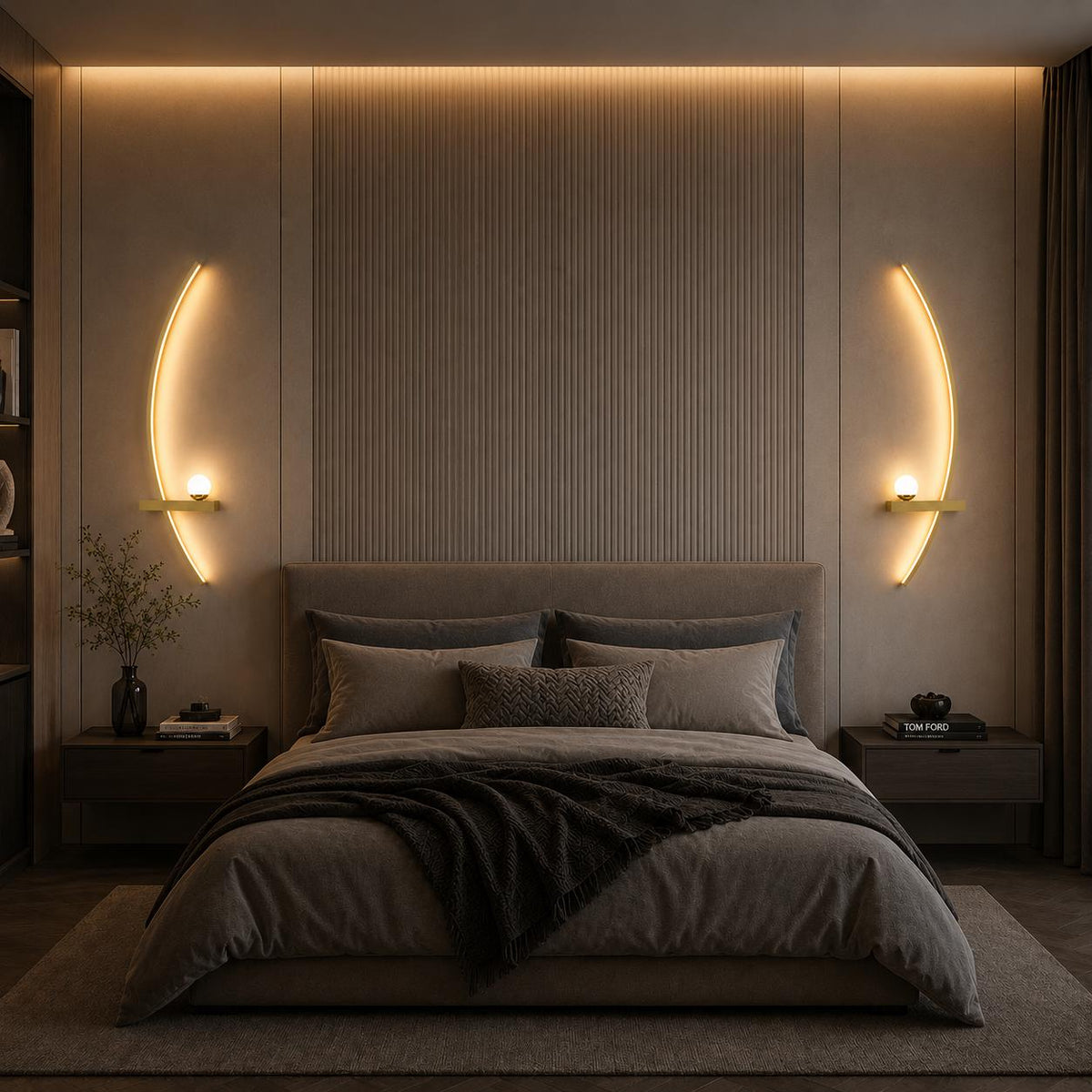 Crescent Moon LED Wall Sconce - Nordic Aluminum Crescent Arc & Orb Wall Light