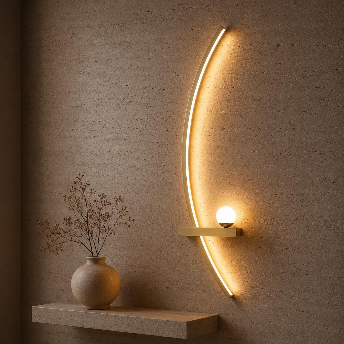 Crescent Moon LED Wall Sconce - Nordic Aluminum Crescent Arc & Orb Wall Light