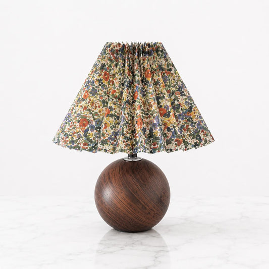 Floral Pleated Table Lamp - Wooden Sphere Base & Floral Pleated Shade Accent Lamp