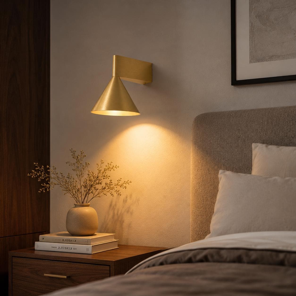 Brushed Aluminum Cone Wall Sconce - Modern 7W LED Bedside Reading Lamp in Black or Gold