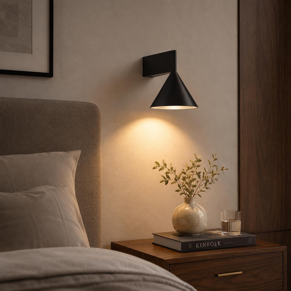 Brushed Aluminum Cone Wall Sconce - Modern 7W LED Bedside Reading Lamp in Black or Gold