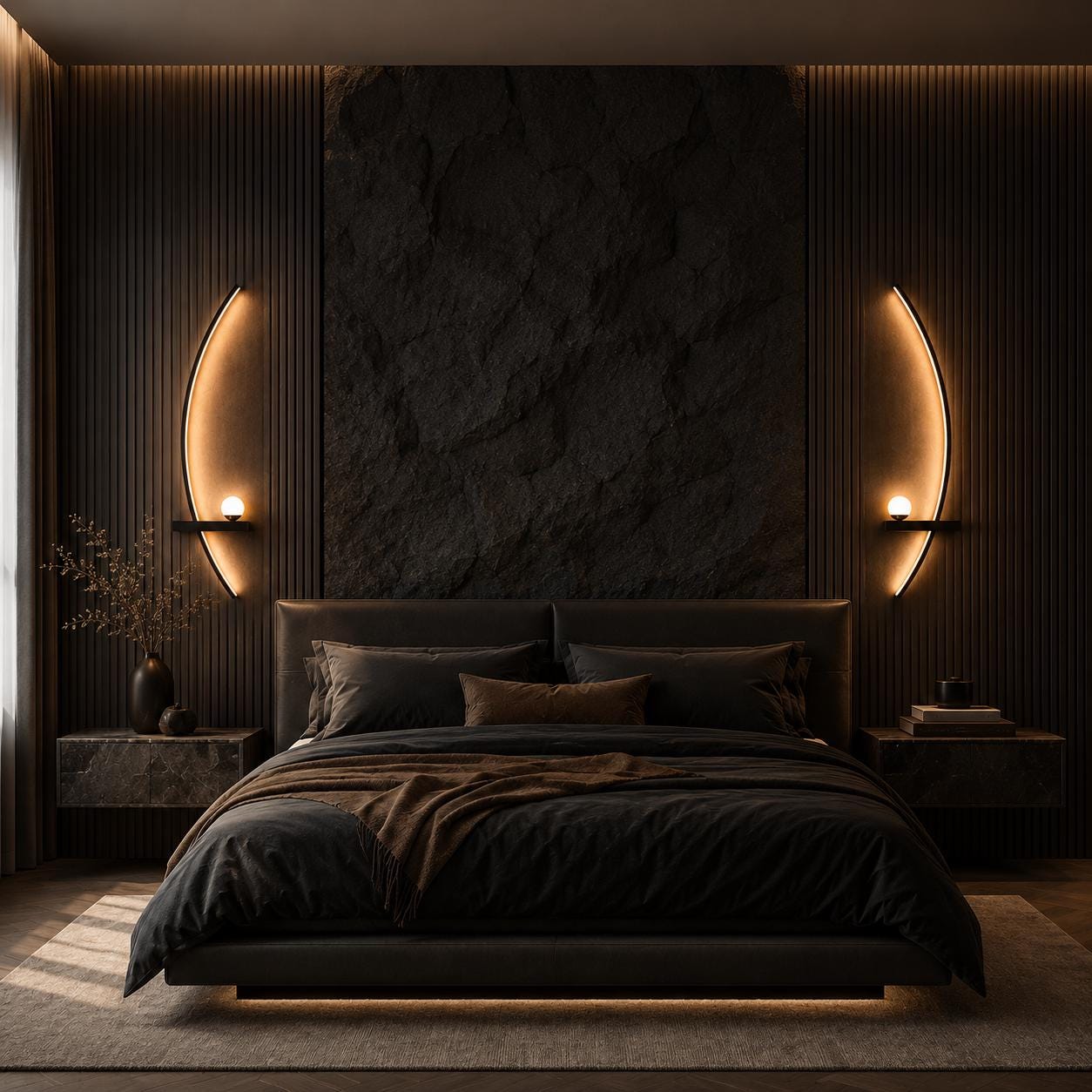 Crescent Moon LED Wall Sconce - Nordic Aluminum Crescent Arc & Orb Wall Light
