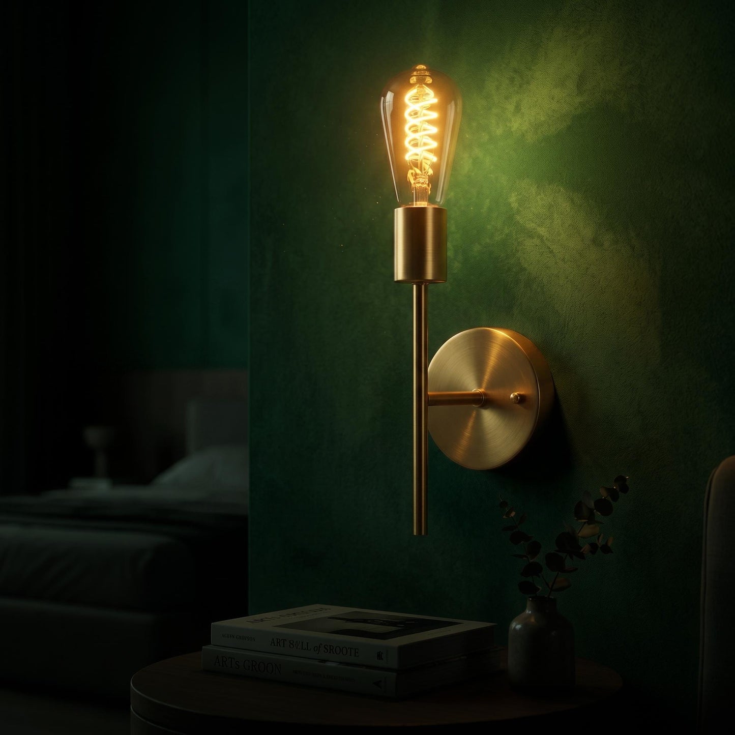 Modern Wall Sconce - Slim Metal Arm & Exposed E27 Socket Wall Light