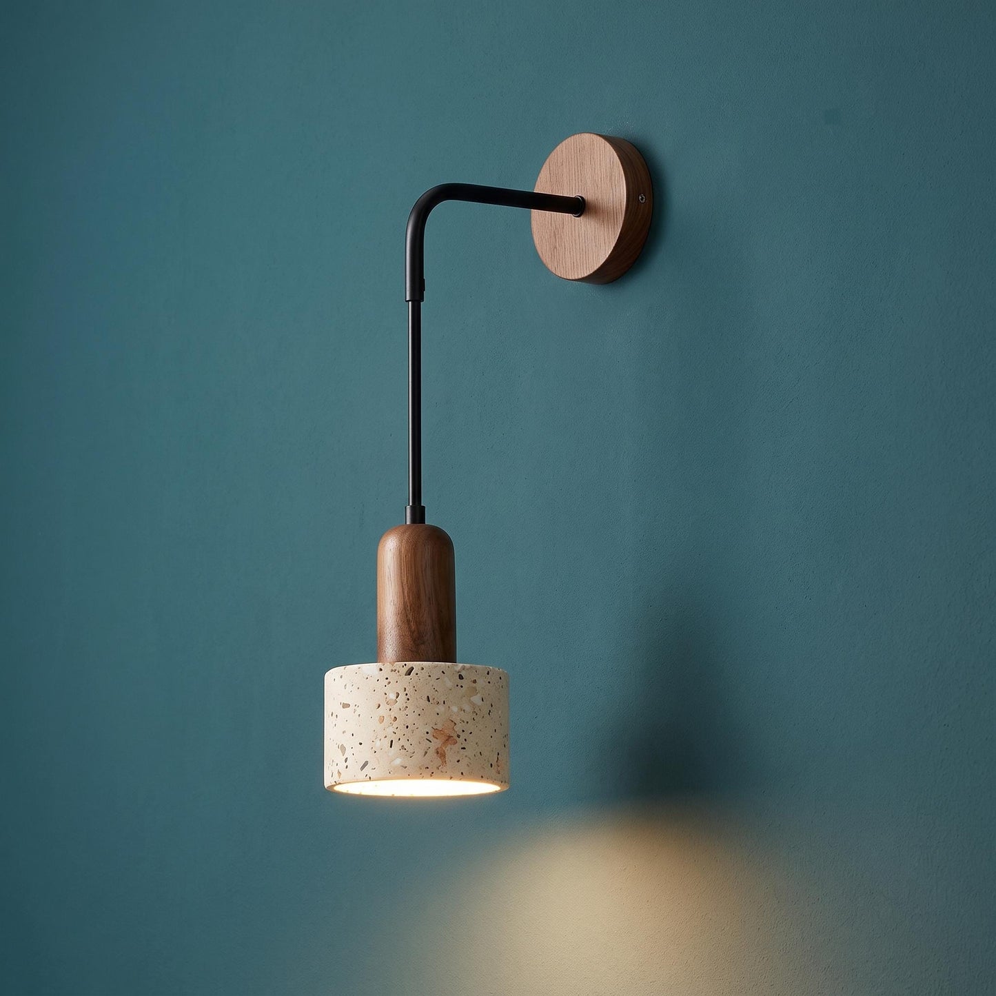 Travertine Stone Wall Sconce - Natural Textured Travertine & Walnut Wood Sconce