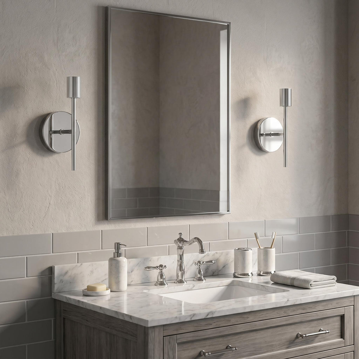 Modern Wall Sconce - Slim Metal Arm & Exposed E27 Socket Wall Light