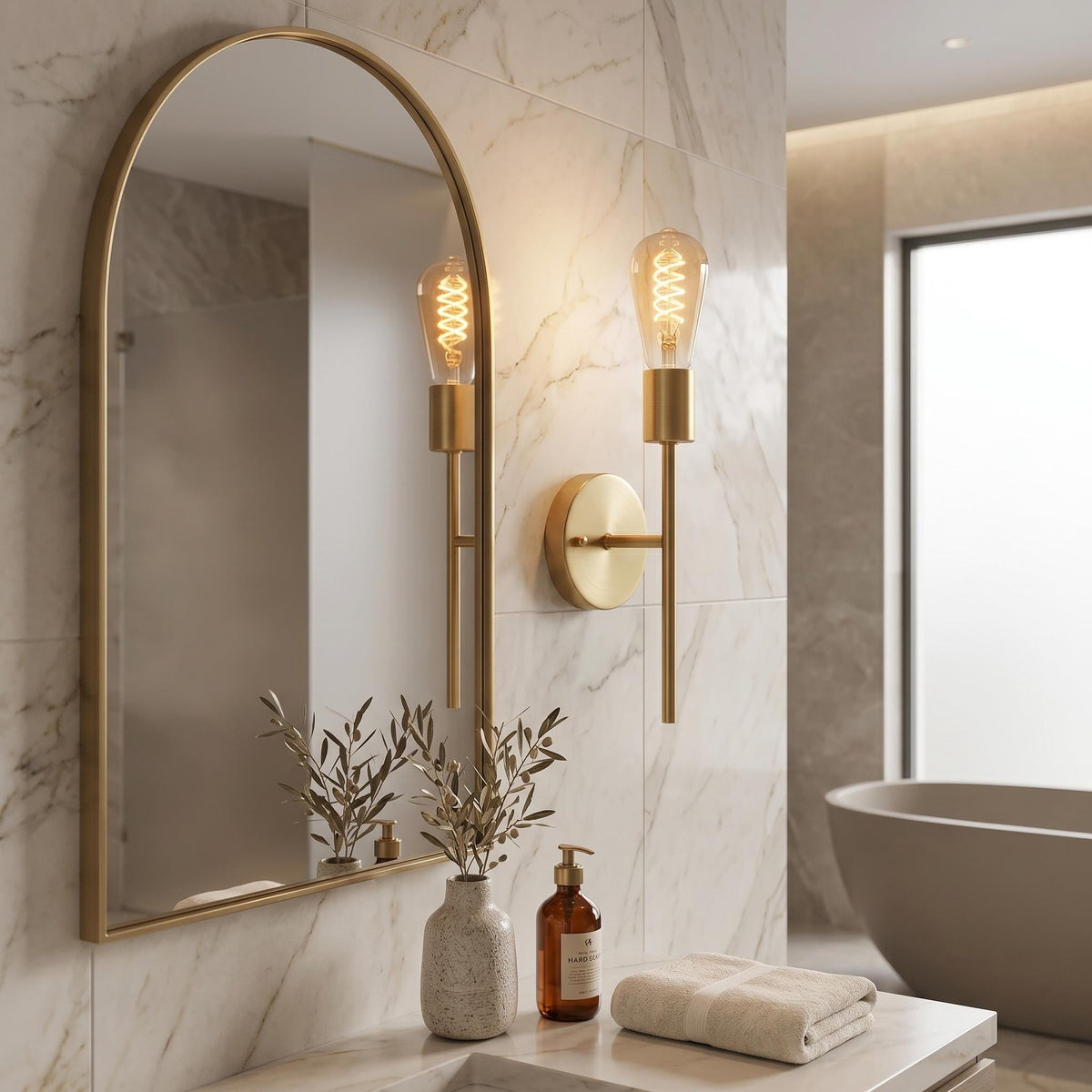 Modern Wall Sconce - Slim Metal Arm & Exposed E27 Socket Wall Light
