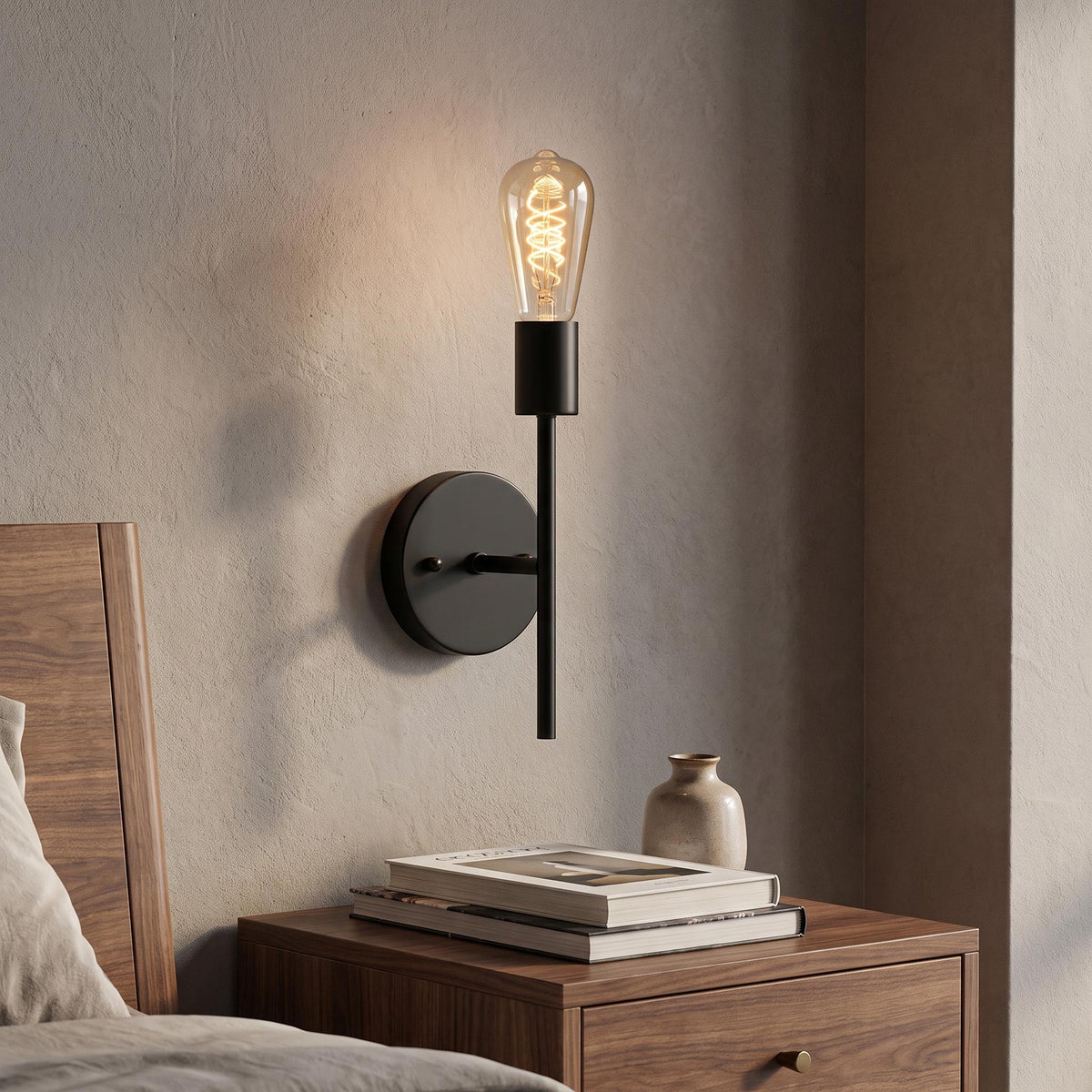 Modern Wall Sconce - Slim Metal Arm & Exposed E27 Socket Wall Light