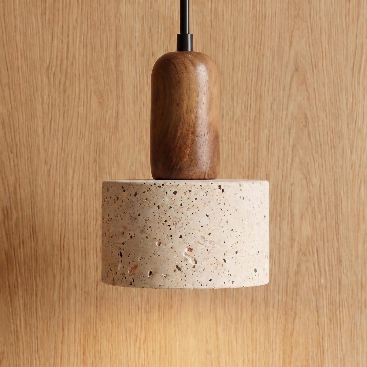 Travertine Stone Wall Sconce - Natural Textured Travertine & Walnut Wood Sconce
