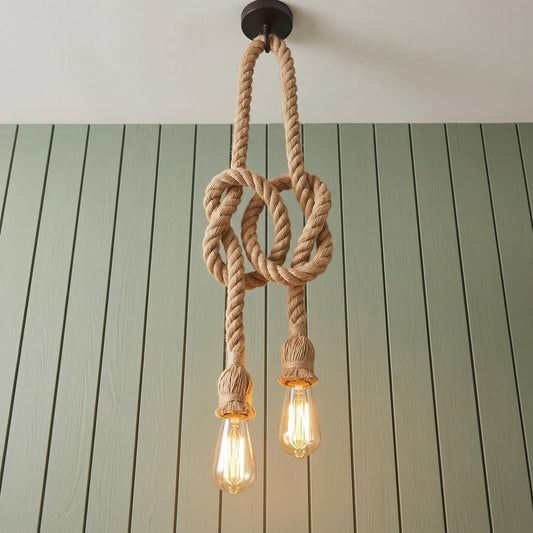 Hemp Rope Pendant Light - Industrial Farmhouse Hanging Fixture & Wicker E27 Socket