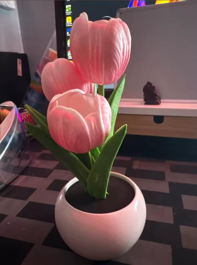 Tulip Flower Table Lamp - Ceramic Pot LED Floral Night Light for Bedroom & Vanity