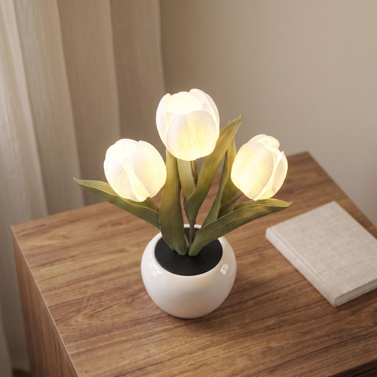 Tulip Flower Table Lamp - Ceramic Pot LED Floral Night Light for Bedroom & Vanity