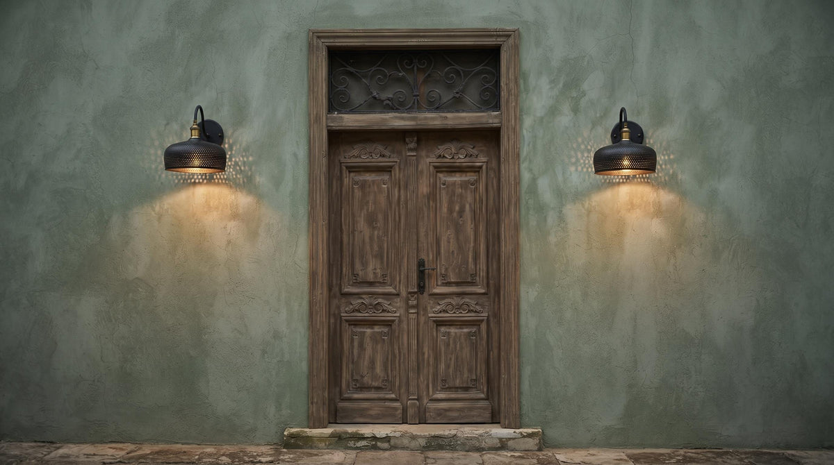 Black Perforated Wall Sconce - Hand-Hammered Pure Copper Green Patina Wall Light