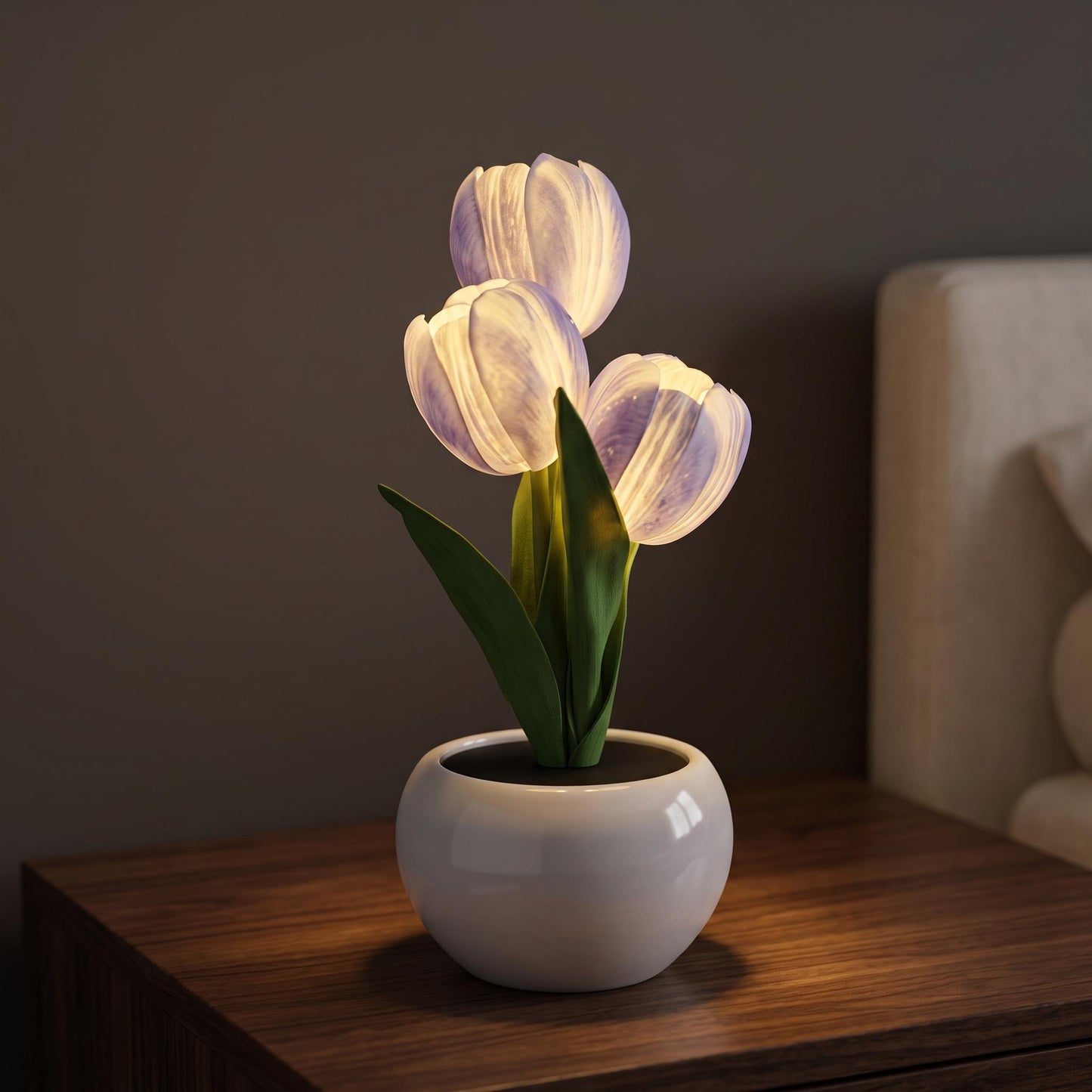 Tulip Flower Table Lamp - Ceramic Pot LED Floral Night Light for Bedroom & Vanity