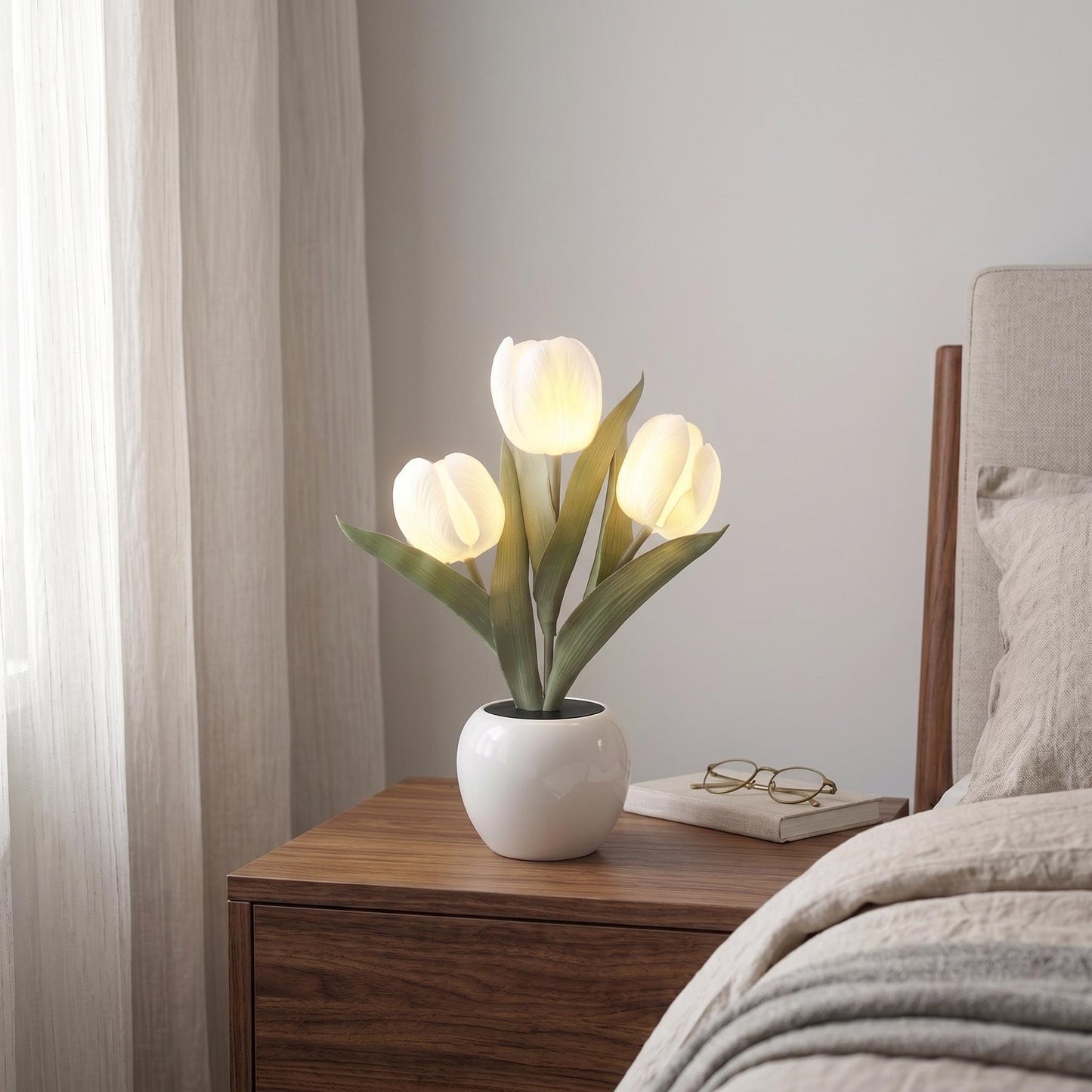 Tulip Flower Table Lamp - Ceramic Pot LED Floral Night Light for Bedroom & Vanity