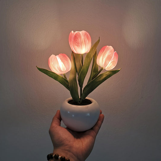 Tulip Flower Table Lamp - Ceramic Pot LED Floral Night Light for Bedroom & Vanity
