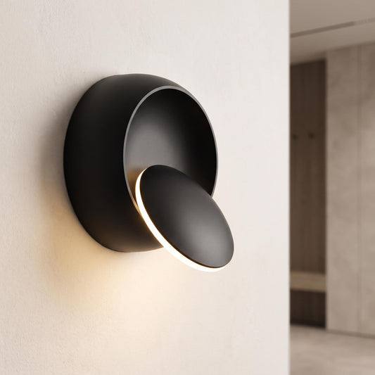Adjustable LED Wall Sconce - Modern Round Aluminum Hardwired Light in Black or White