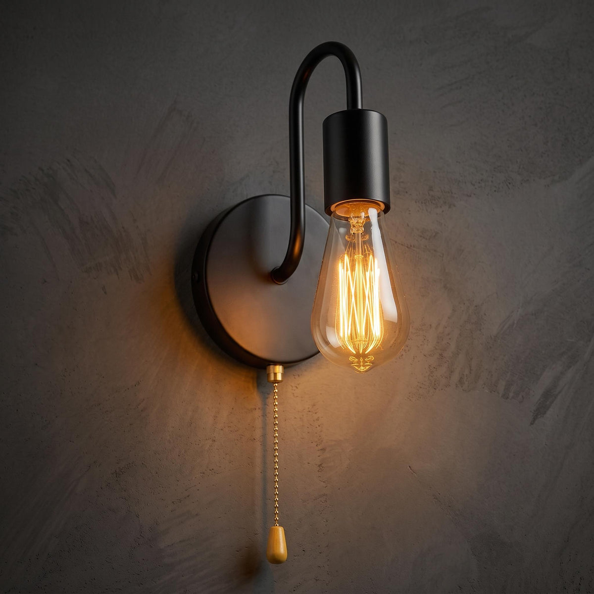 Nordic Industrial Wall Sconce - Vintage Metal E27 Wall Lamp with Integrated Pull Chain Switch