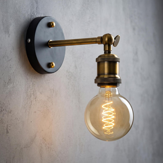 Industrial Adjustable Wall Sconce - Antique Brass & Matte Black Exposed Bulb Sconce