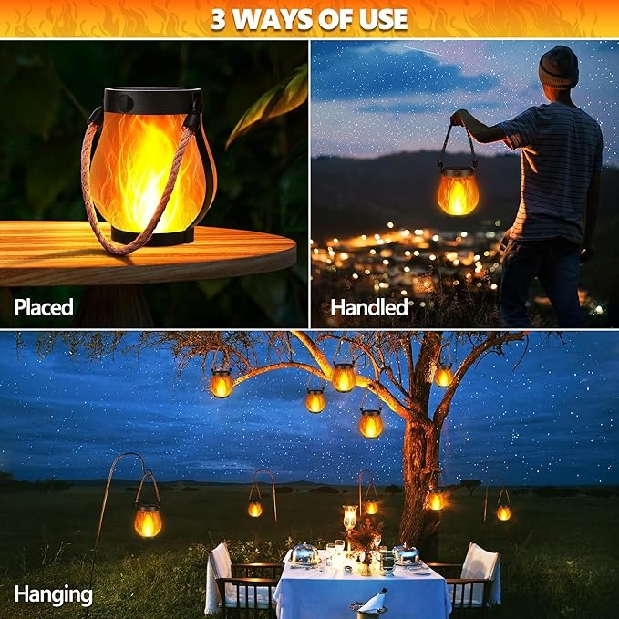 LumaFlare Dancing Flame Solar Lanterns - Weatherproof LED Fire Effect Outdoor Light