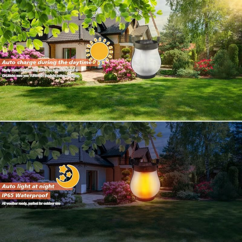 LumaFlare Dancing Flame Solar Lanterns - Weatherproof LED Fire Effect Outdoor Light