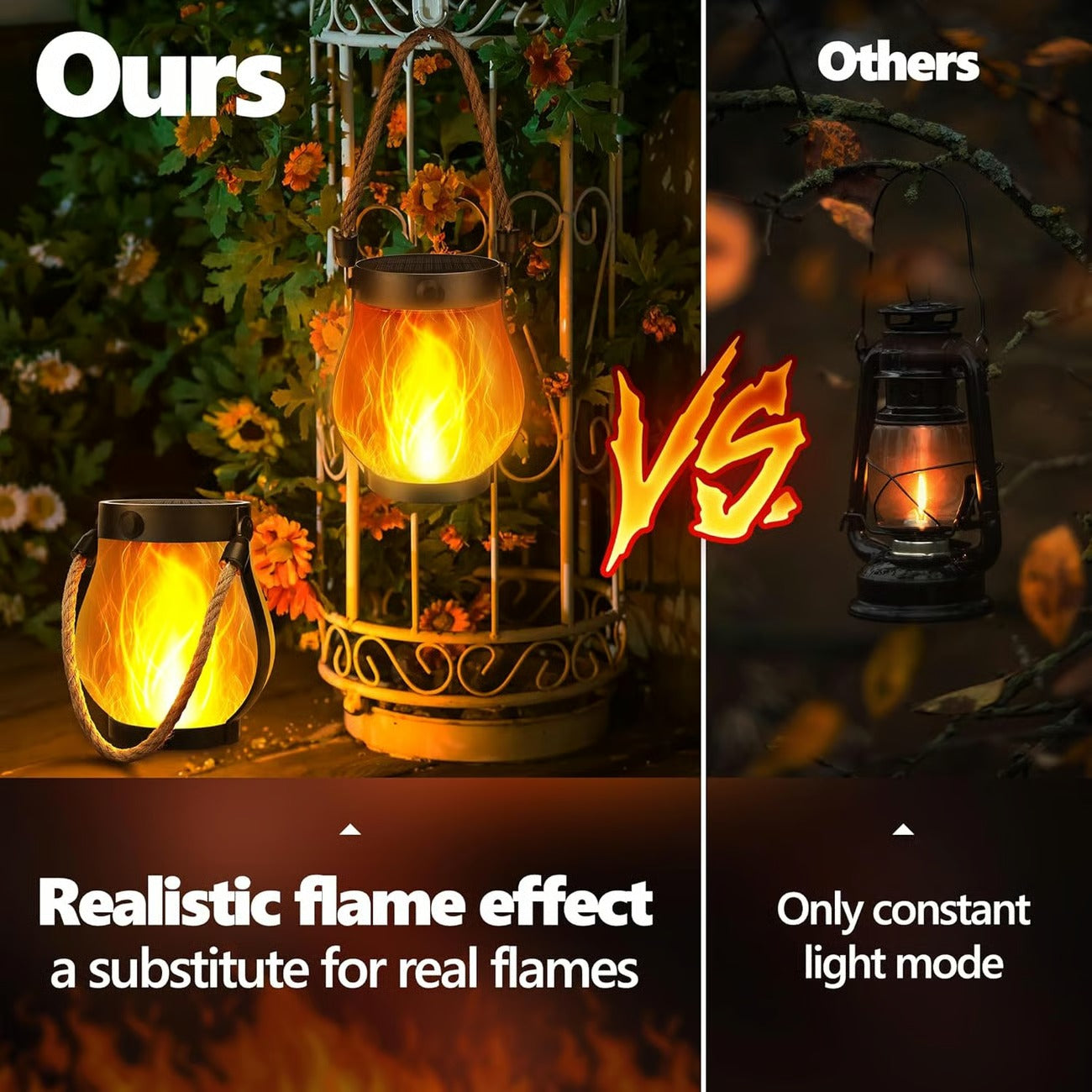 LumaFlare Dancing Flame Solar Lanterns - Weatherproof LED Fire Effect Outdoor Light