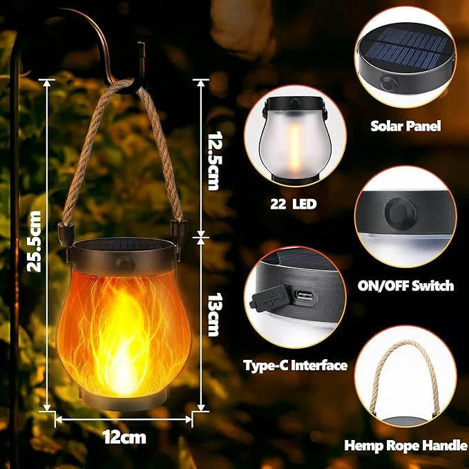 LumaFlare Dancing Flame Solar Lanterns - Weatherproof LED Fire Effect Outdoor Light