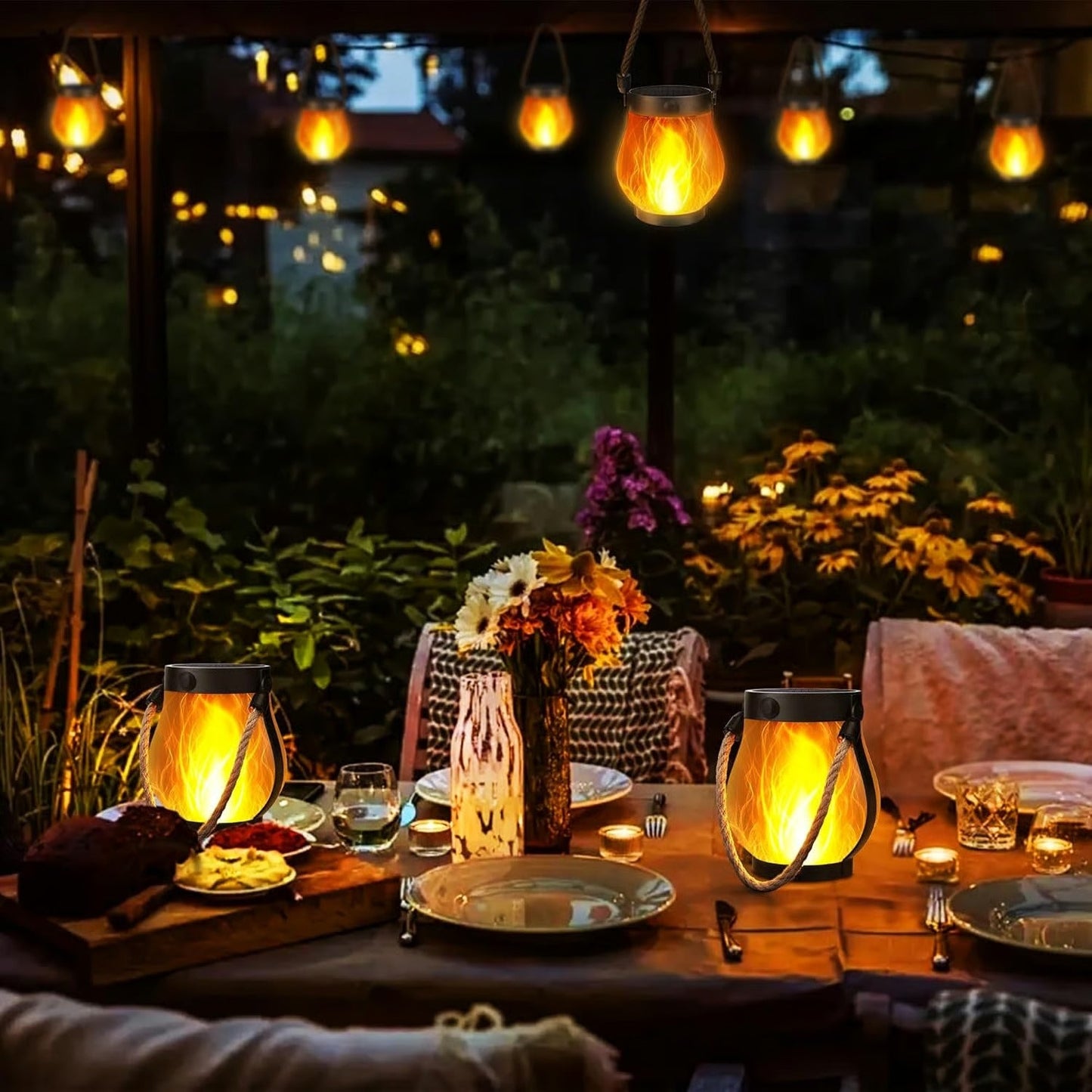 LumaFlare Dancing Flame Solar Lanterns - Weatherproof LED Fire Effect Outdoor Light