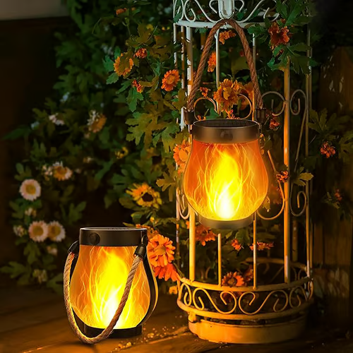 LumaFlare Dancing Flame Solar Lanterns - Weatherproof LED Fire Effect Outdoor Light
