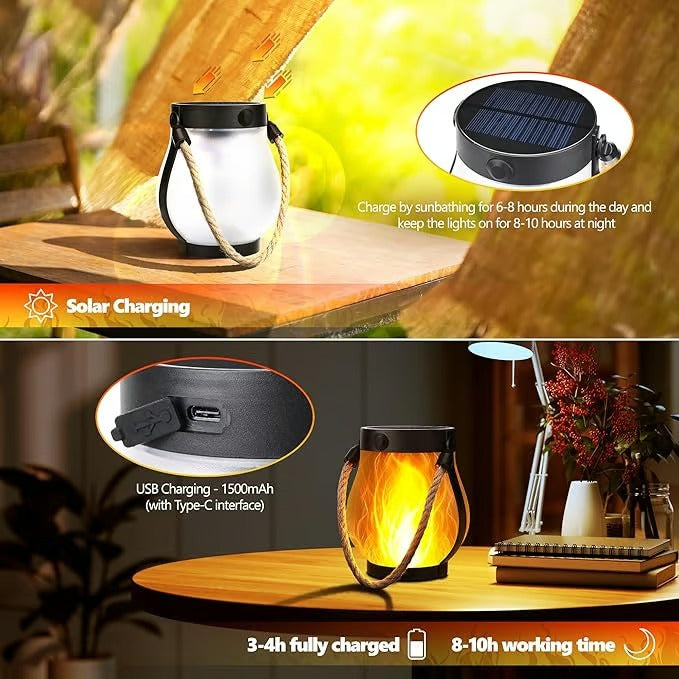 LumaFlare Dancing Flame Solar Lanterns - Weatherproof LED Fire Effect Outdoor Light