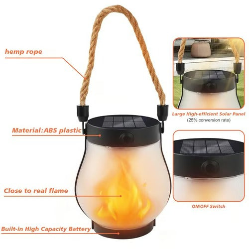 LumaFlare Dancing Flame Solar Lanterns - Weatherproof LED Fire Effect Outdoor Light