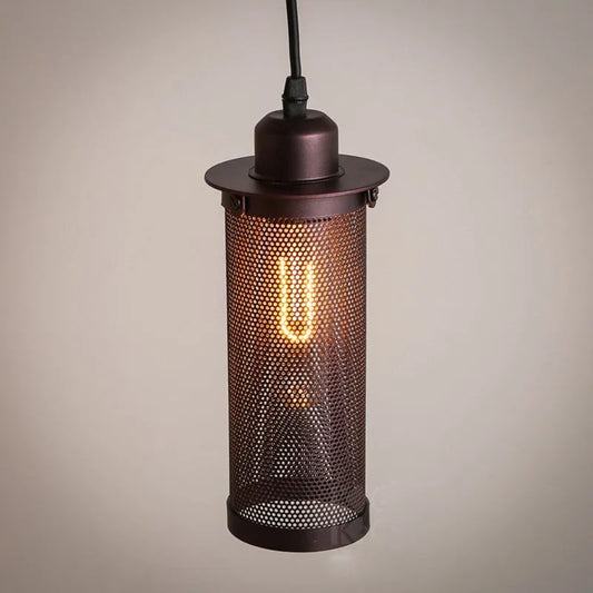Industrial Perforated Mesh Cylinder Pendant Light - Dark Bronze Iron Mesh Pendant