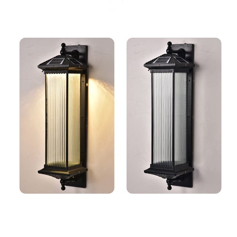 Vintage Striped Glass Solar Outdoor Wall Sconce – Retro Brown IP65 Waterproof Architectural Light