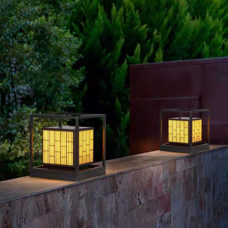 Vintage Window Grilles Solar Post Lamp – Modern Outdoor Waterproof Scagliola Pillar Light