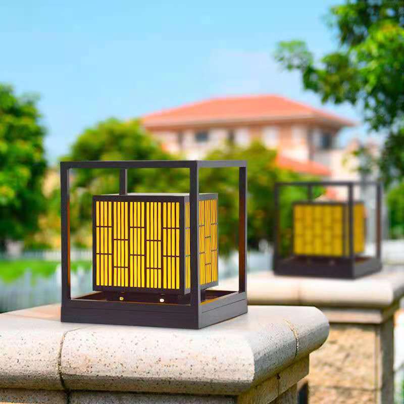 Vintage Window Grilles Solar Post Lamp – Modern Outdoor Waterproof Scagliola Pillar Light