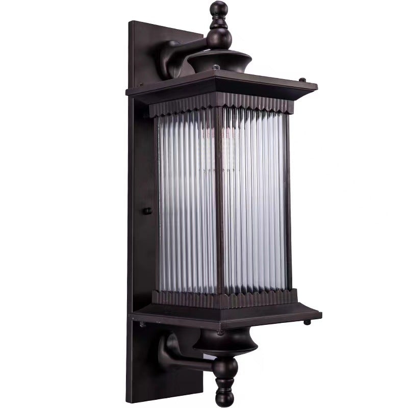 Vintage Striped Glass Solar Outdoor Wall Sconce – Retro Brown IP65 Waterproof Architectural Light
