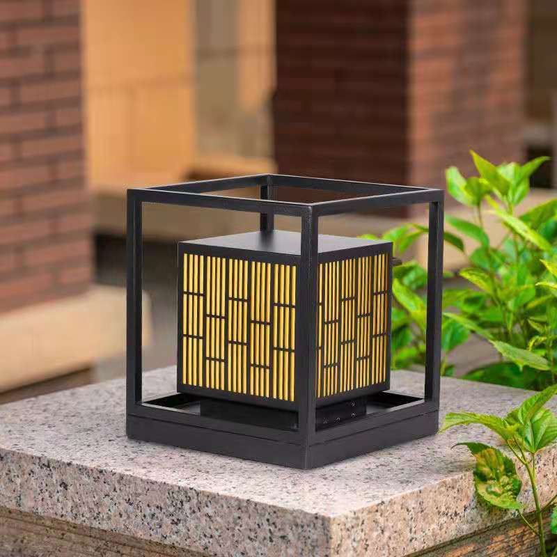 Vintage Window Grilles Solar Post Lamp – Modern Outdoor Waterproof Scagliola Pillar Light