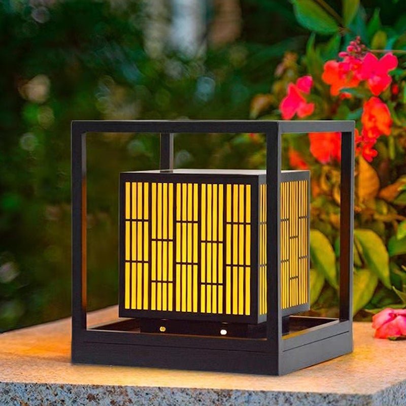 Vintage Window Grilles Solar Post Lamp – Modern Outdoor Waterproof Scagliola Pillar Light