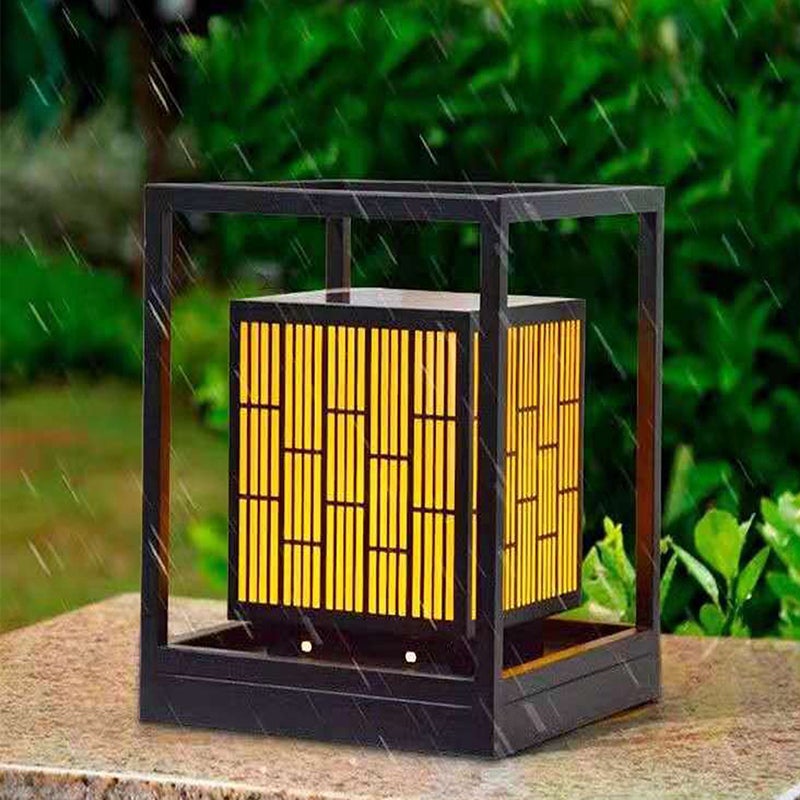 Vintage Window Grilles Solar Post Lamp – Modern Outdoor Waterproof Scagliola Pillar Light