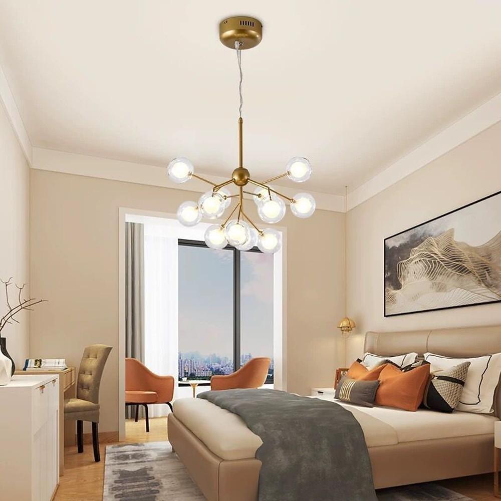 Sputnik Cluster Chandelier Light - Modern 12-Bulb Black & Gold Glass Globe Chandelier