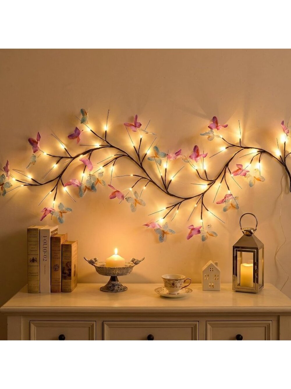 5.9FT 48LED Butterfly Vine Light – Flexible Branch Wall Decor