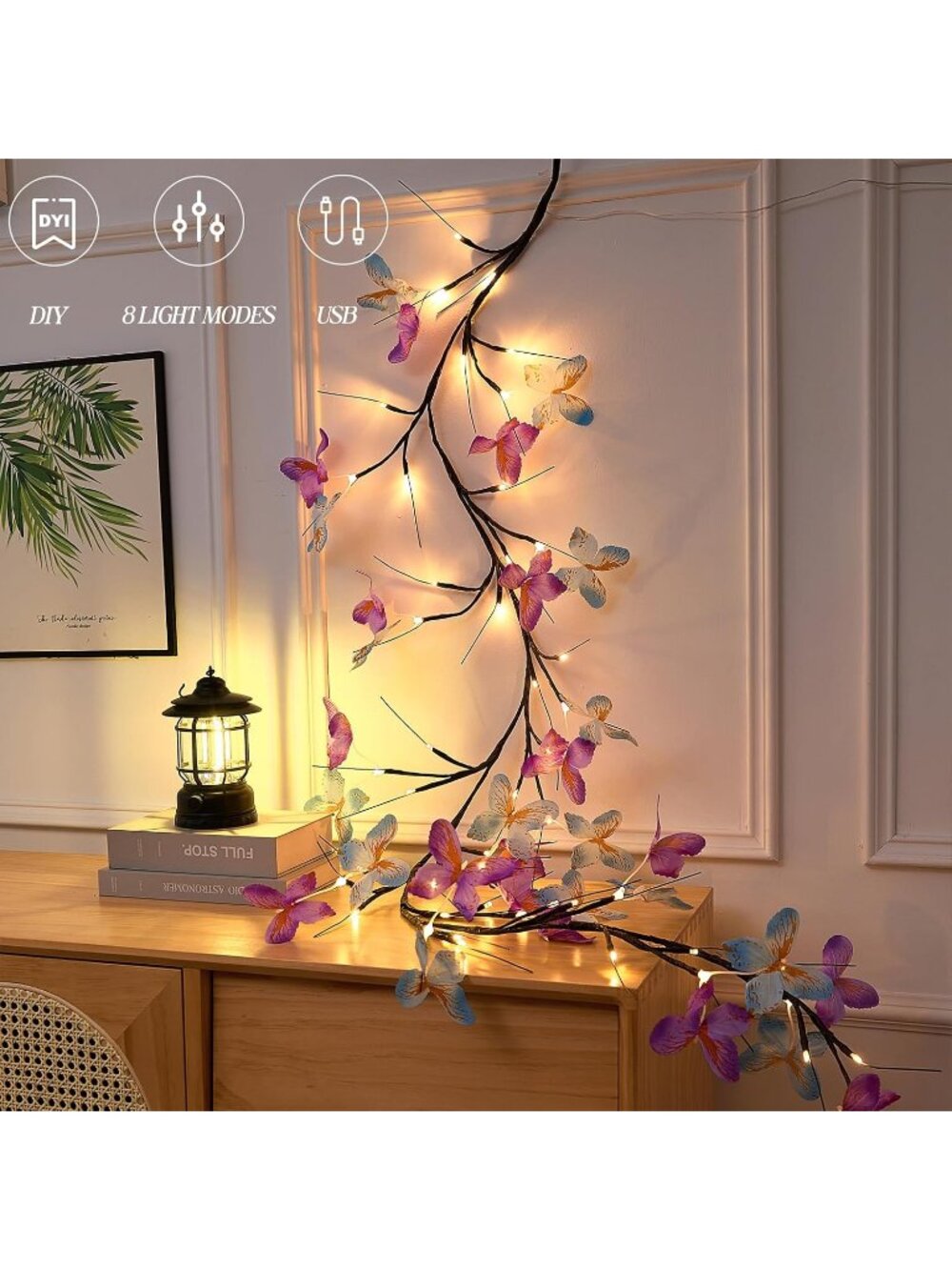5.9FT 48LED Butterfly Vine Light – Flexible Branch Wall Decor
