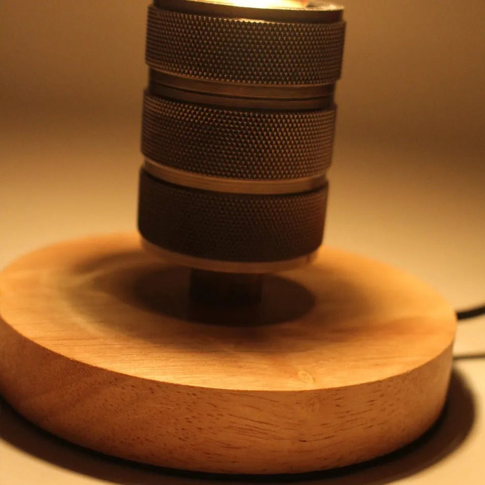 Minimalist Steampunk Desk Lamp - Knurled Aluminum & Wooden Pedestal Table Light